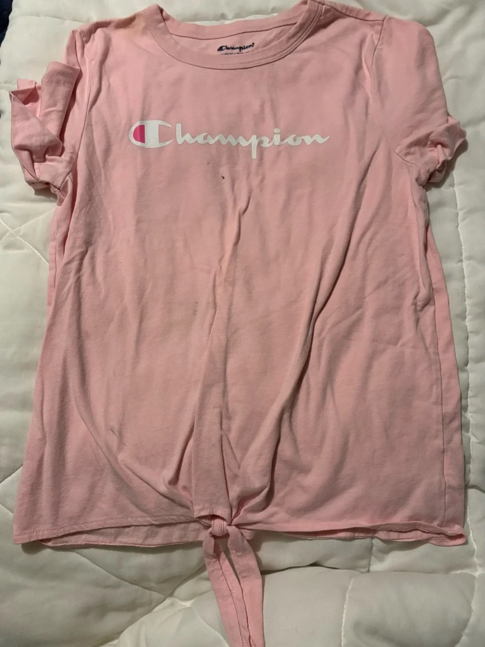 Champion Pink Tee with Mint & Blue Camo Shorts
